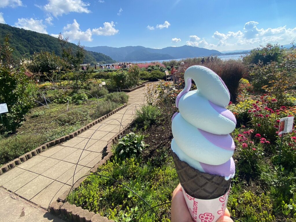 青バラとラベンダー味のソフトクリーム